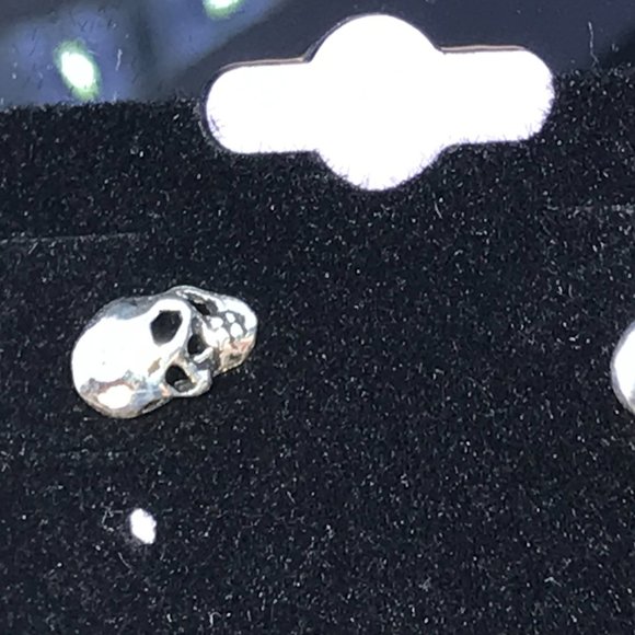 Tiny Sterling Silver Skull Post Earrings - Picture 5 of 7